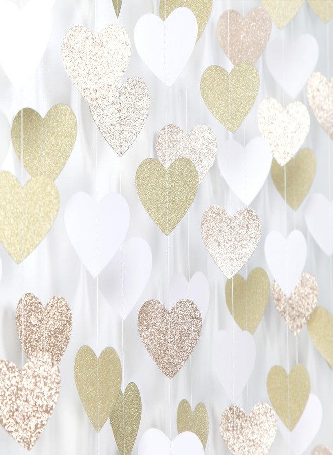 زينة حفلة توديع العزوبية باللونين الأبيض والذهبي - شرائط ورقية معلقة على شكل قلب بطول 52 قدمًا - لافتة زينة، لوازم حفلات الخطوبة والزفاف وحفلات استقبال المولود الجديد من أورولا - Image 1